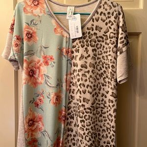 Mint and leopard blouse